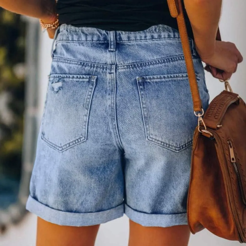 Jean Shorts Womens High Waisted Bermuda Shorts Petite Length Frayed Hem Denim Hot Pants Vacation Beach Shorts