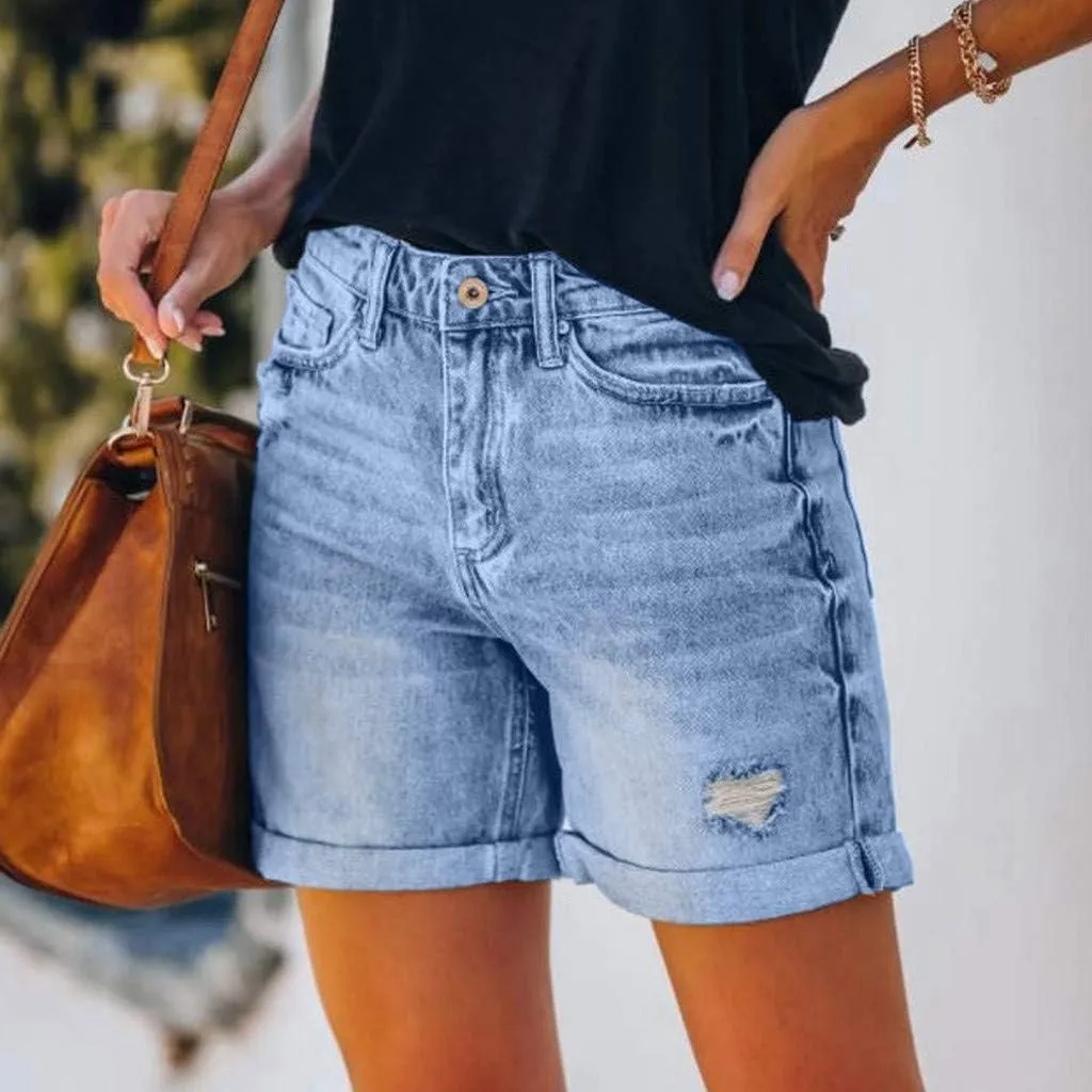 Jean Shorts Womens High Waisted Bermuda Shorts Petite Length Frayed Hem Denim Hot Pants Vacation Beach Shorts