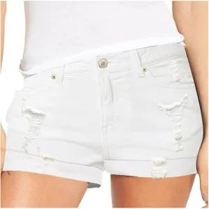Jean Shorts Womens High Waisted Bermuda Shorts Petite Length Frayed Hem Denim Hot Pants Vacation Beach Shorts