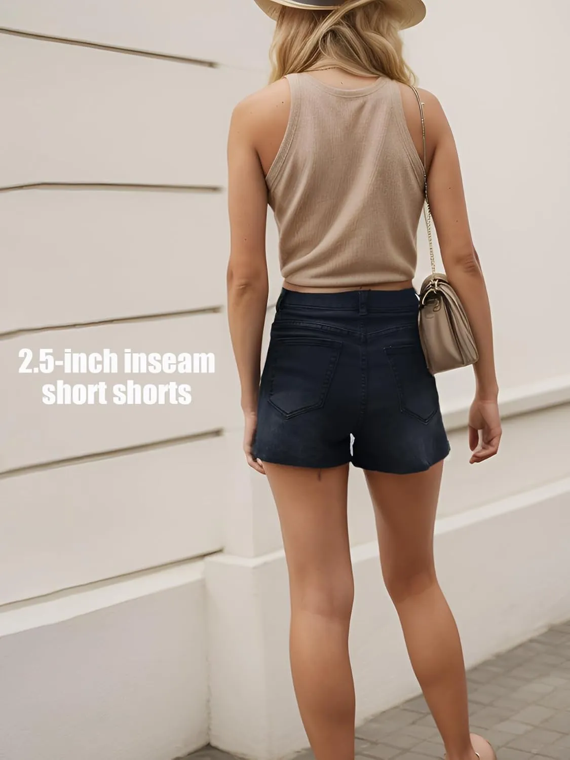 Jean Shorts Womens High Waisted Stretchy Ripped Frayed Hem Cut Off Denim Shorts