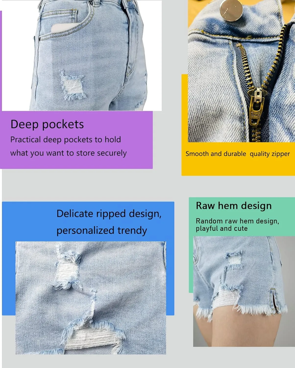 Jean Shorts Womens High Waisted Stretchy Ripped Frayed Hem Cut Off Denim Shorts