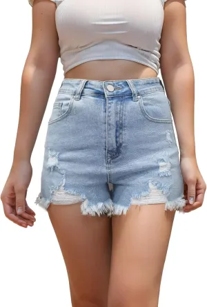 Jean Shorts Womens High Waisted Stretchy Ripped Frayed Hem Cut Off Denim Shorts
