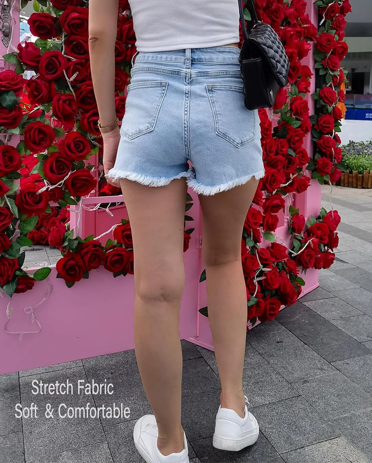 Jean Shorts Womens High Waisted Stretchy Ripped Frayed Hem Cut Off Denim Shorts