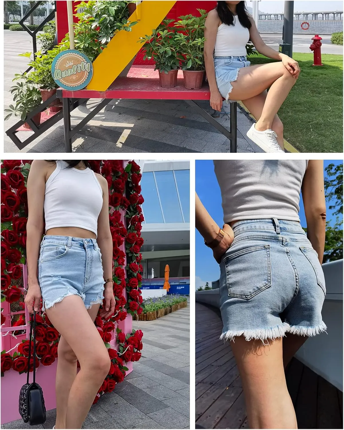 Jean Shorts Womens High Waisted Stretchy Ripped Frayed Hem Cut Off Denim Shorts