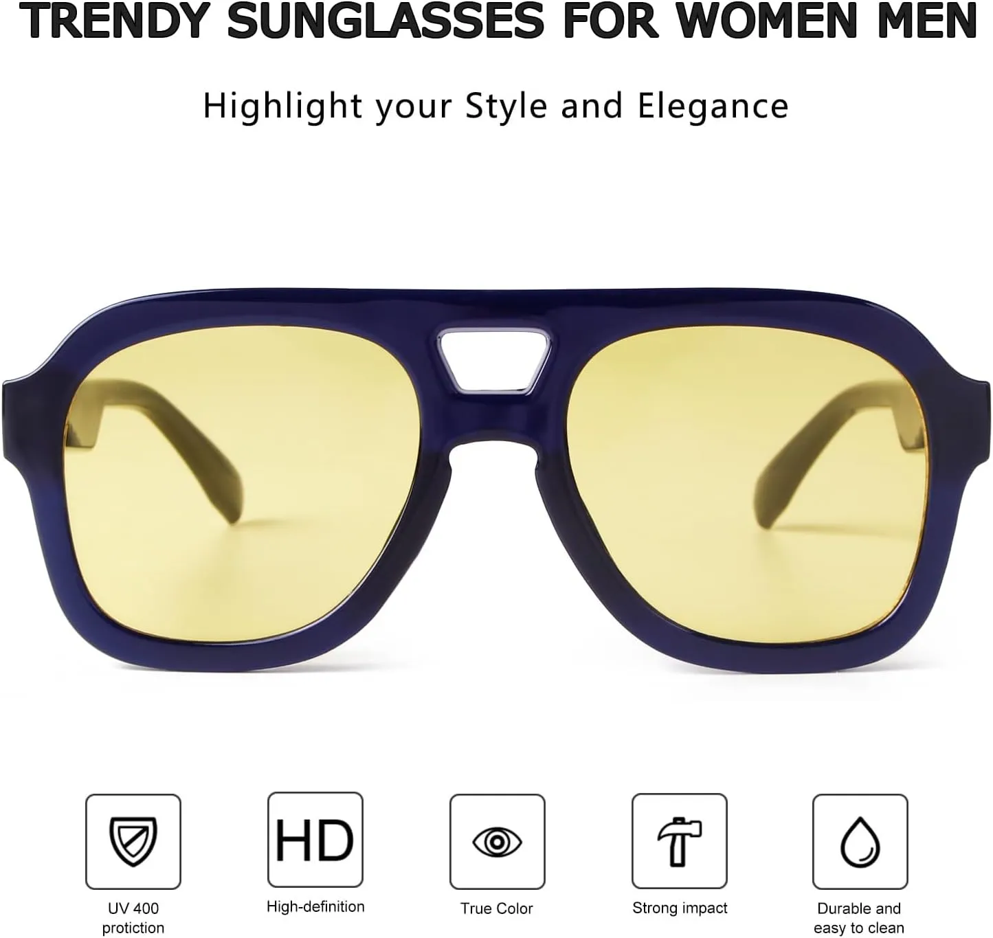 JUDOO Retro 70s Square Flat Aviator Sunglasses for Women Men Trendy Rectangle Double Bridge Geometric Sun Glasses Shades