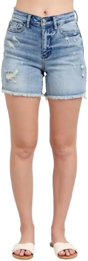 Judy Blue High Waist Shorts (with Frayed Hem) 15275 (US, Alpha, Medium, Regular, Regular, Blue)