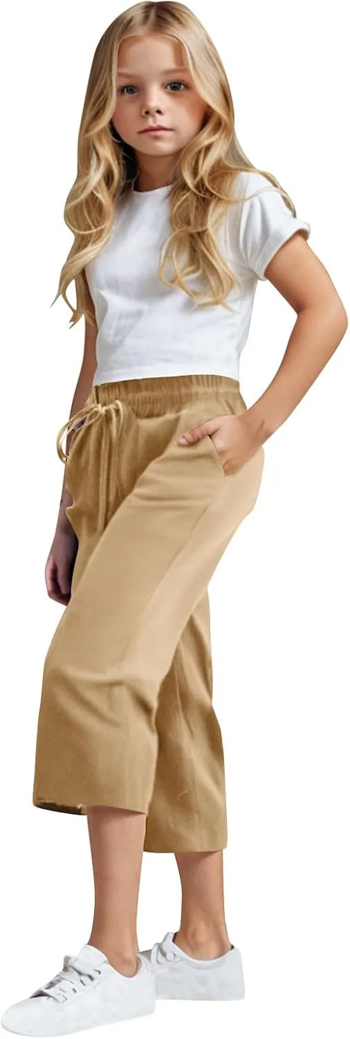 Kids Girl Boy Pants Shorts for Kid Linen Loose Fit High Cut Flare Wide Leg Summer Fall Pants 2025