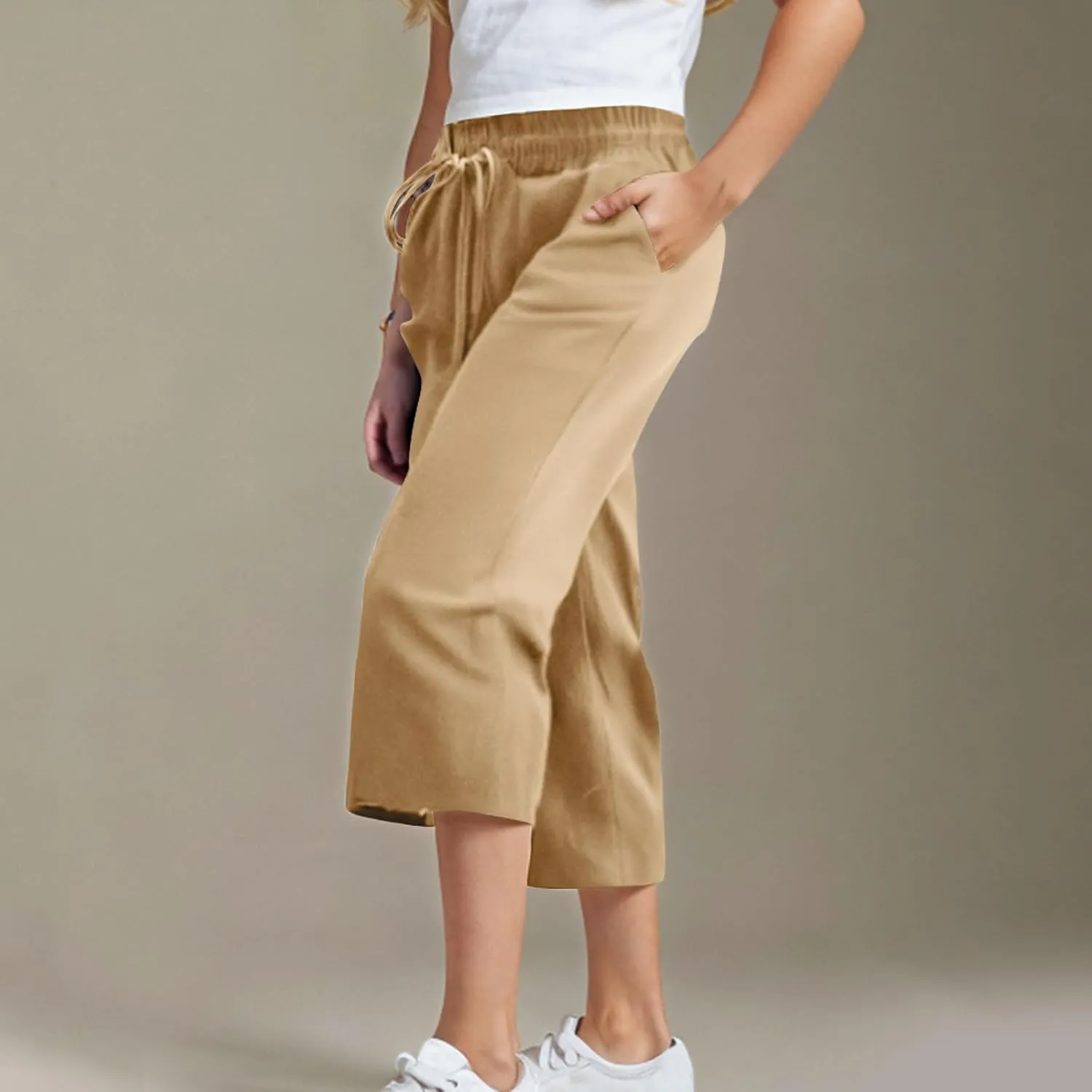 Kids Girl Boy Pants Shorts for Kid Linen Loose Fit High Cut Flare Wide Leg Summer Fall Pants 2025