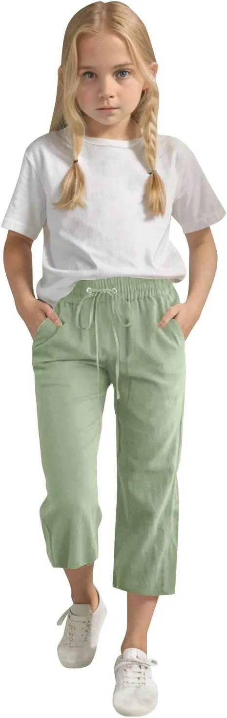 Kids Girl Boy Pants Shorts for Kid Linen Loose Fit High Cut Flare Wide Leg Summer Fall Pants 2025
