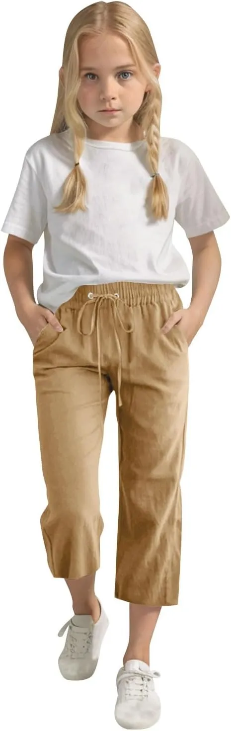 Kids Girl Boy Pants Shorts for Kid Linen Loose Fit High Cut Flare Wide Leg Summer Fall Pants 2025