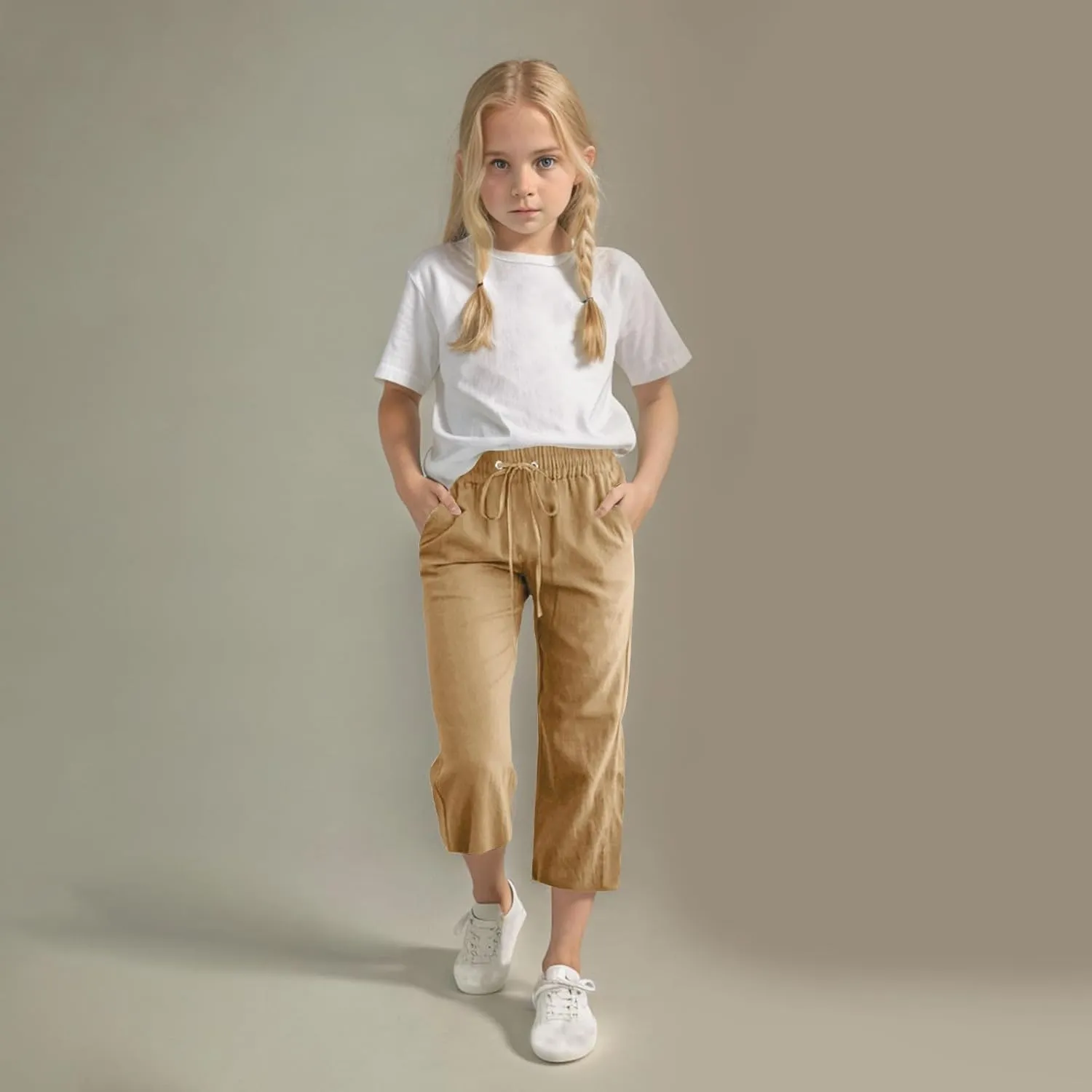 Kids Girl Boy Pants Shorts for Kid Linen Loose Fit High Cut Flare Wide Leg Summer Fall Pants 2025