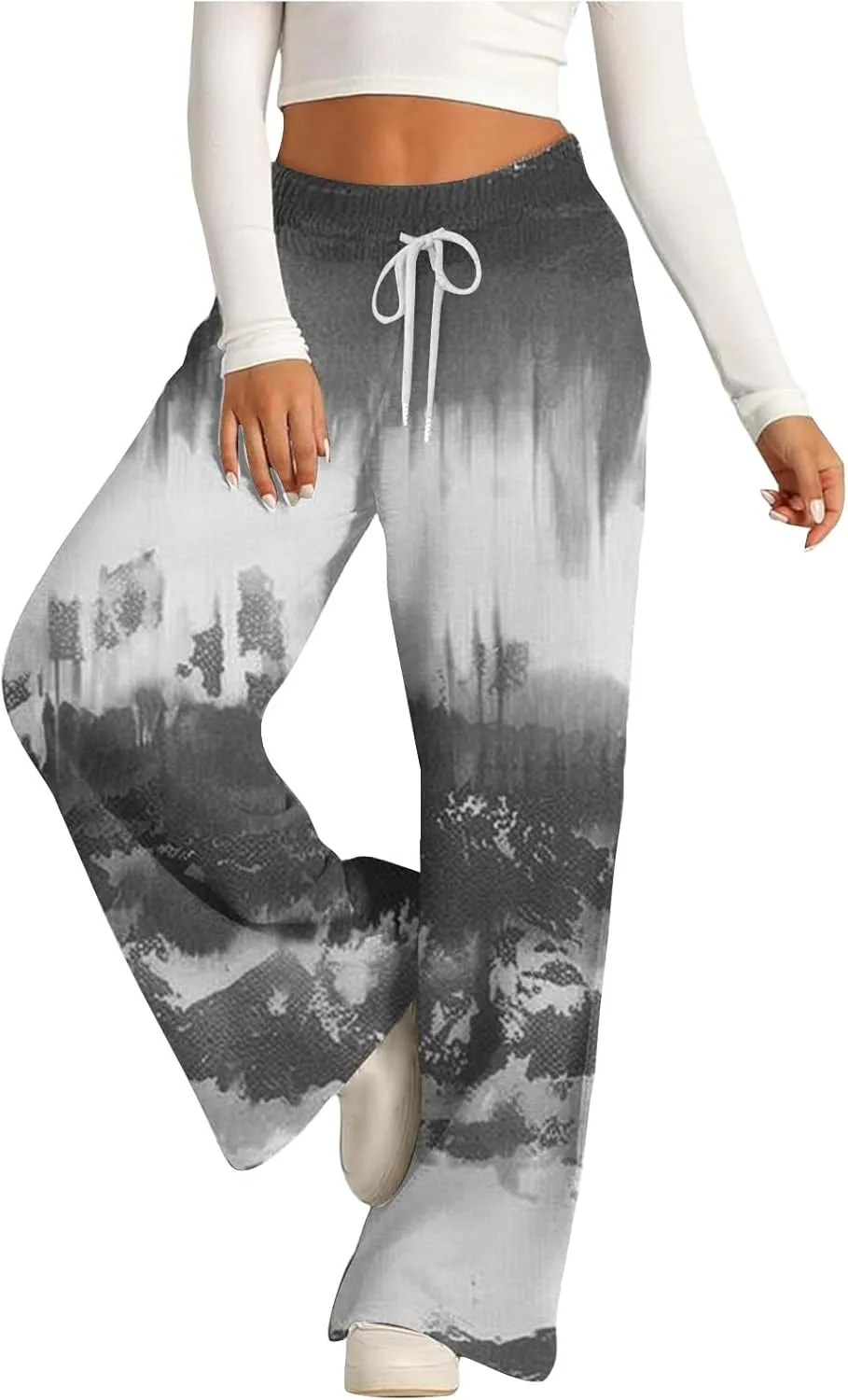 Ladies Print Pants Sweat Pants for Women Work Out Gym High Cut Flare Wide Leg Fall Summer 2025