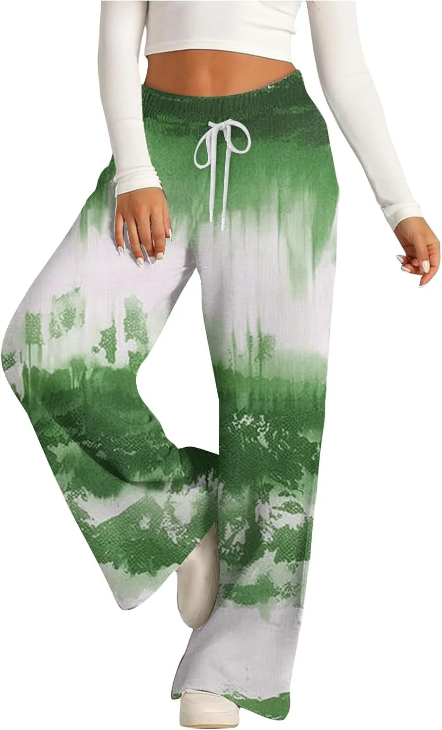 Ladies Print Pants Sweat Pants for Women Work Out Gym High Cut Flare Wide Leg Fall Summer 2025