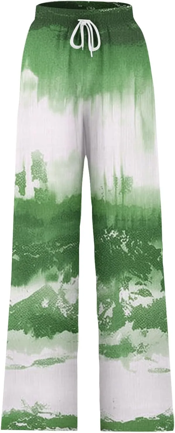 Ladies Print Pants Sweat Pants for Women Work Out Gym High Cut Flare Wide Leg Fall Summer 2025