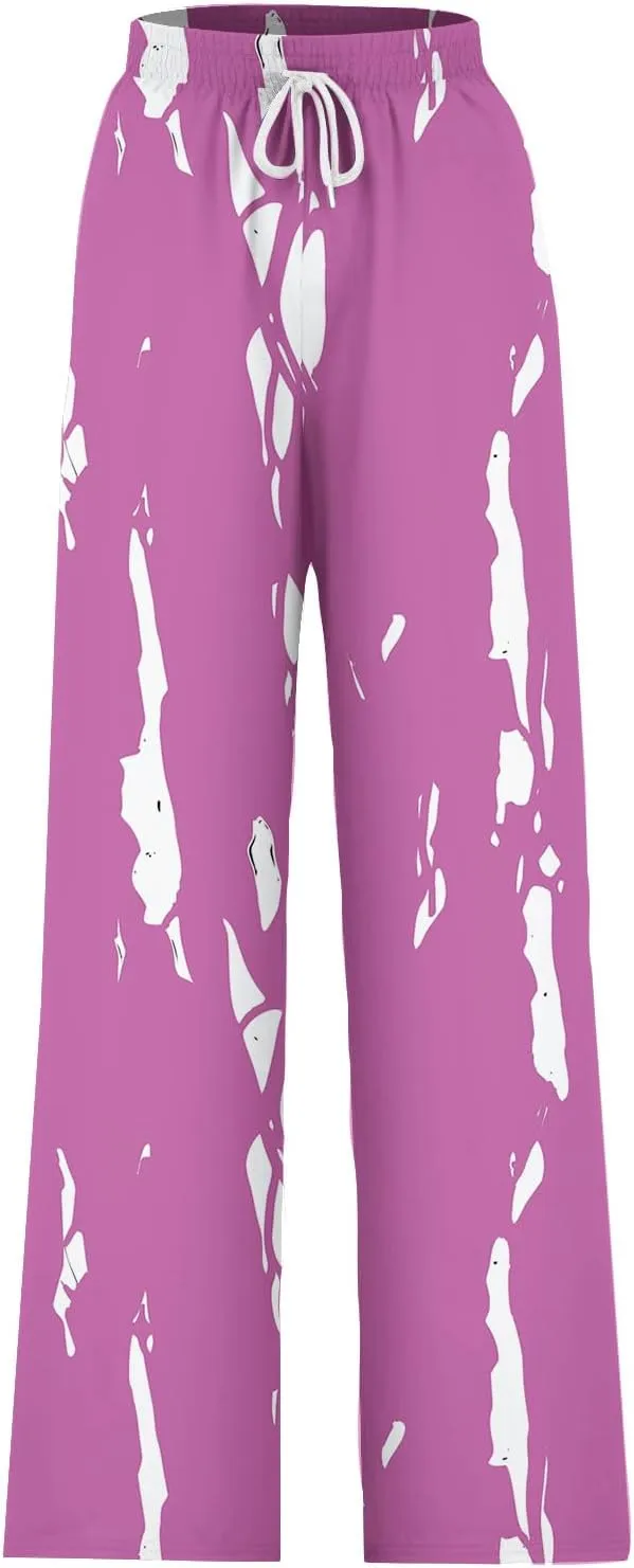 Ladies Print Pants Sweat Pants for Women Work Out Gym High Cut Flare Wide Leg Fall Summer 2025