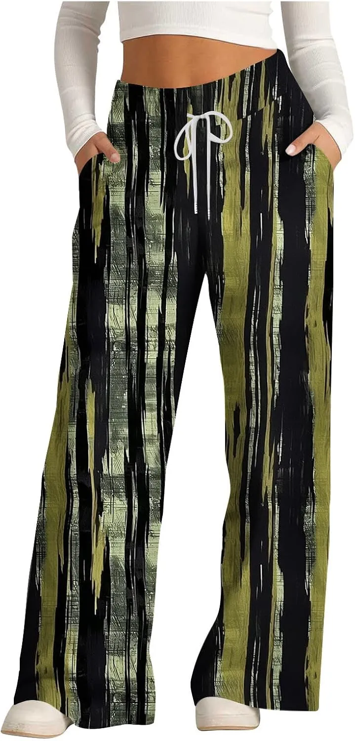 Ladies Print Pants Sweat Pants for Women Work Out Gym High Cut Flare Wide Leg Fall Summer 2025