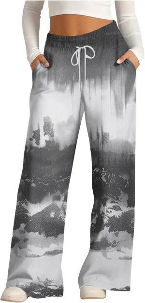 Ladies Print Pants Sweat Pants for Women Work Out Gym High Cut Flare Wide Leg Fall Summer 2025