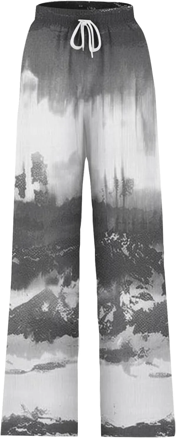 Ladies Print Pants Sweat Pants for Women Work Out Gym High Cut Flare Wide Leg Fall Summer 2025