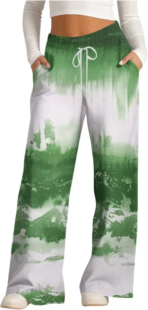 Ladies Print Pants Sweat Pants for Women Work Out Gym High Cut Flare Wide Leg Fall Summer 2025