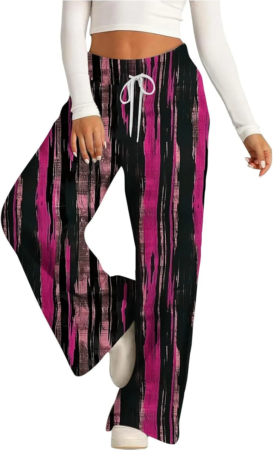 Ladies Print Pants Sweat Pants for Women Work Out Gym High Cut Flare Wide Leg Fall Summer 2025
