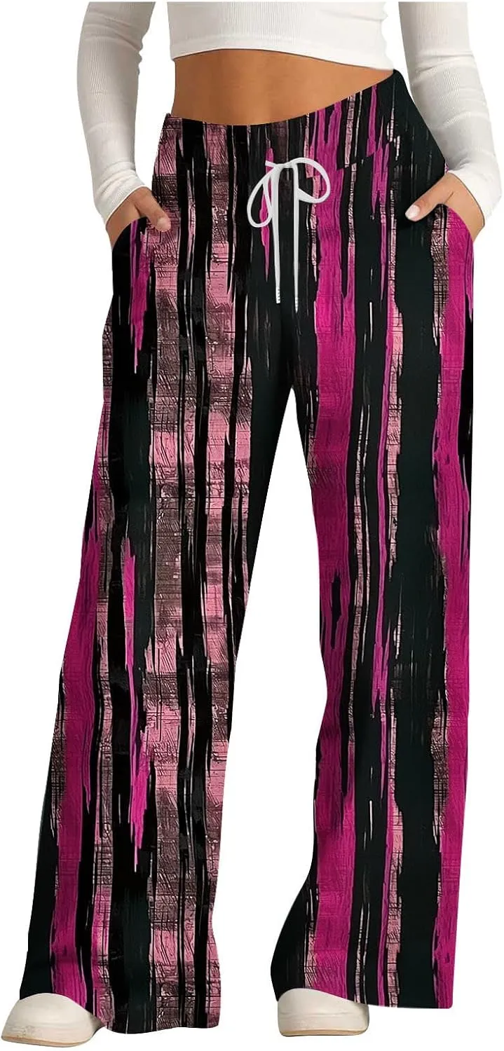 Ladies Print Pants Sweat Pants for Women Work Out Gym High Cut Flare Wide Leg Fall Summer 2025