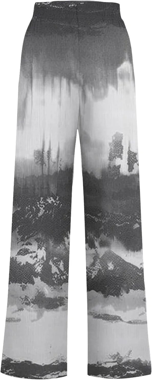 Ladies Print Pants Sweat Pants for Women Work Out Gym High Cut Flare Wide Leg Fall Summer 2025