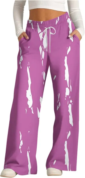 Ladies Print Pants Sweat Pants for Women Work Out Gym High Cut Flare Wide Leg Fall Summer 2025