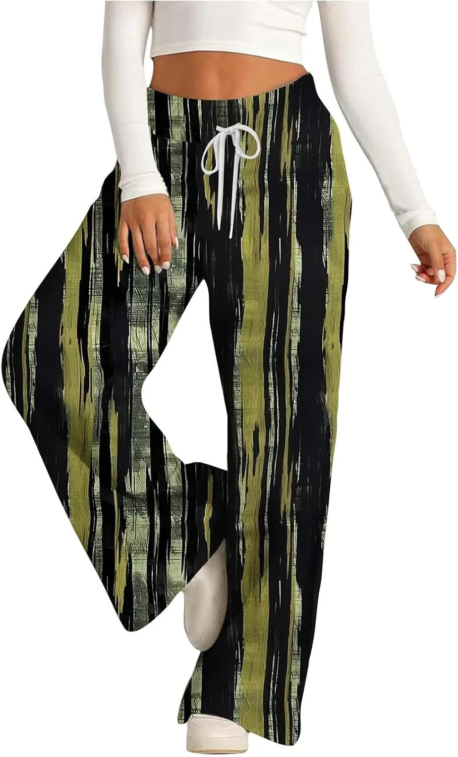 Ladies Print Pants Sweat Pants for Women Work Out Gym High Cut Flare Wide Leg Fall Summer 2025