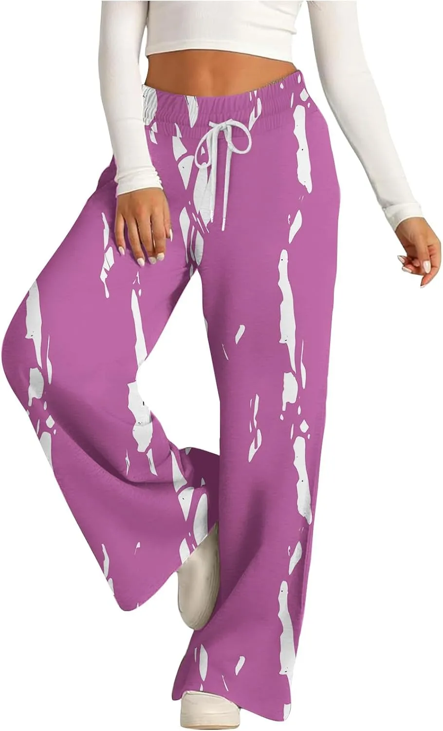 Ladies Print Pants Sweat Pants for Women Work Out Gym High Cut Flare Wide Leg Fall Summer 2025