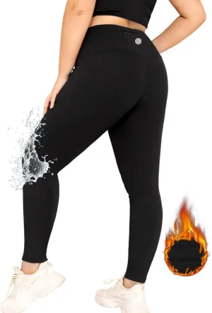 LALAGEN Womens Plus Size Fleece Lined Leggings Water Resistant Thermal Winter Warm High Waisted Workout Pants with Pockets