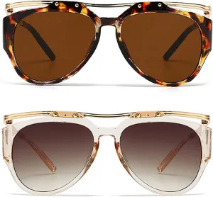 laureles 2Pack Mix Fashion Oversized Cat Eye Y2k Women Sunglasses Vintage Leopard Gradient Sun Glasses Men