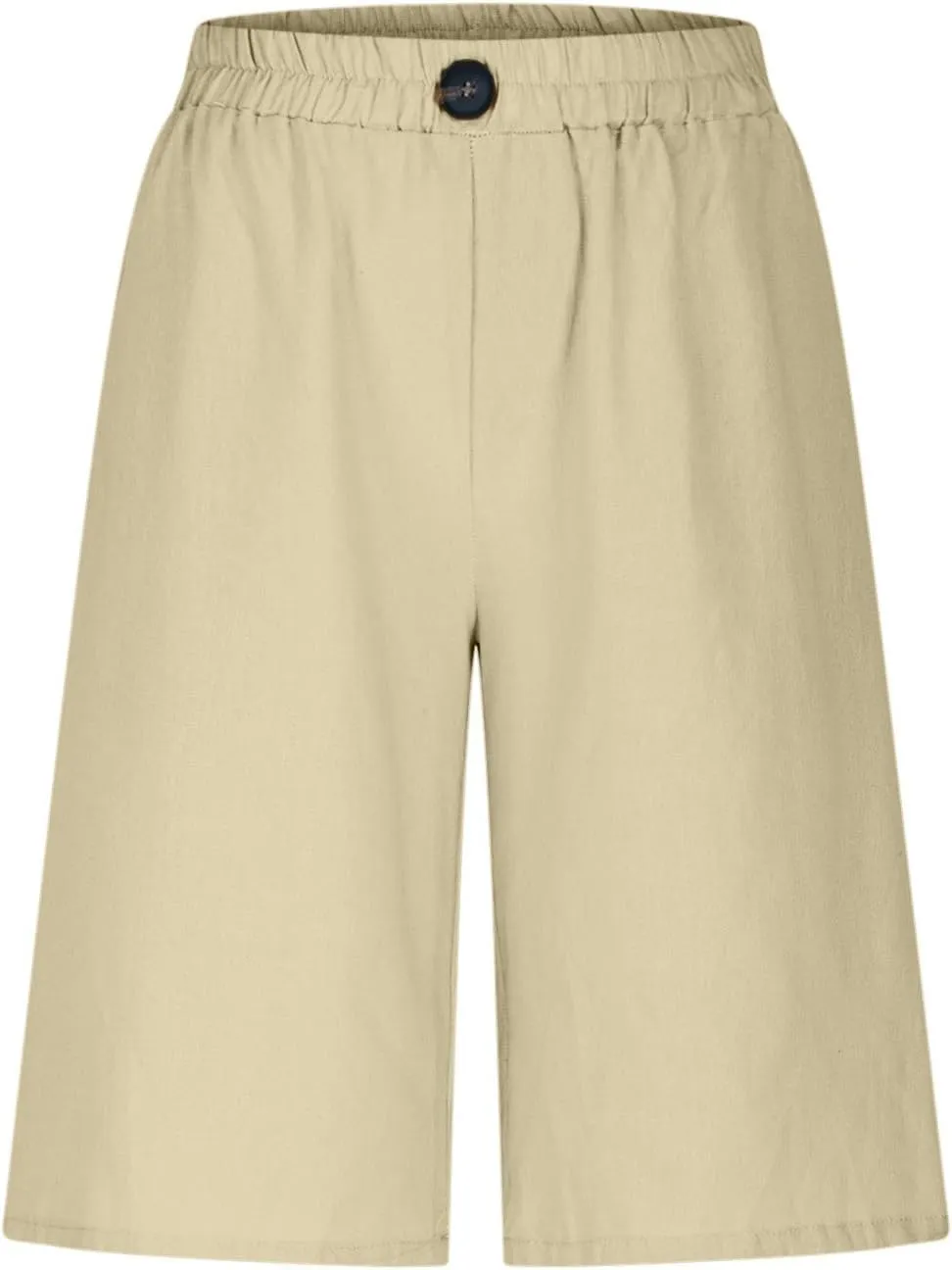 Linen Bermuda Shorts for Women 2025 Summer Casual Knee Lenght Pants Button Elastic Waist Wide Leg Capris with Pockets