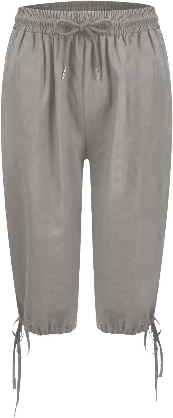 Linen Bermuda Shorts for Women Knee Length Elastic Waist Casual Shorts Loose Fit Comfy Linen Beach Pants with Pockets