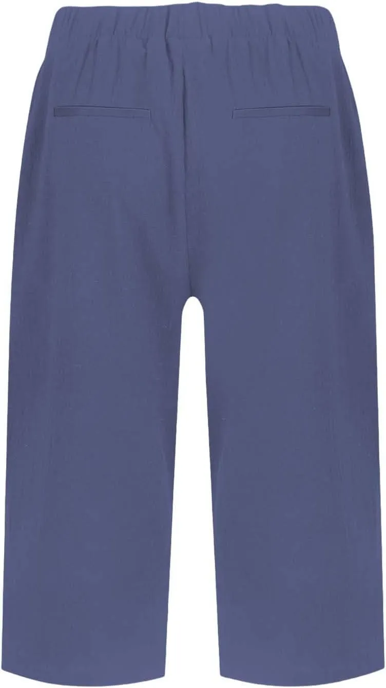 Linen Bermuda Shorts for Women Knee Length Lightweight Casual Capris Pants Ladies Summer Outfits with Pockets
