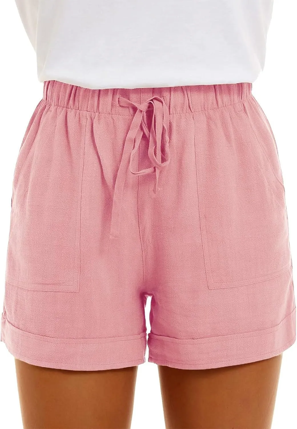 Linen Paperbag Shorts for Women High Waisted Wide Leg Pants Drawstring Baggy Sweatpants Summer Bermuda Shorts, Medium