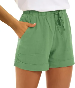 Linen Paperbag Shorts for Women High Waisted Wide Leg Pants Drawstring Baggy Sweatpants Summer Bermuda Shorts, Medium