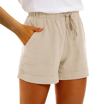 Linen Paperbag Shorts for Women High Waisted Wide Leg Pants Drawstring Baggy Sweatpants Summer Bermuda Shorts, Medium