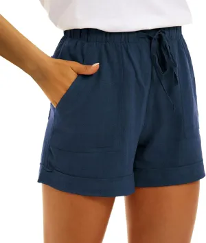 Linen Paperbag Shorts for Women High Waisted Wide Leg Pants Drawstring Baggy Sweatpants Summer Bermuda Shorts, Medium