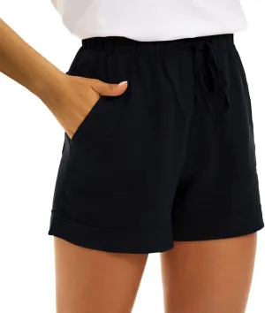 Linen Paperbag Shorts for Women High Waisted Wide Leg Pants Drawstring Baggy Sweatpants Summer Bermuda Shorts, Medium