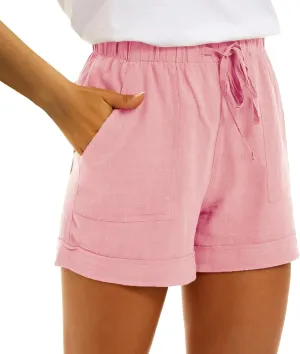 Linen Paperbag Shorts for Women High Waisted Wide Leg Pants Drawstring Baggy Sweatpants Summer Bermuda Shorts, Medium