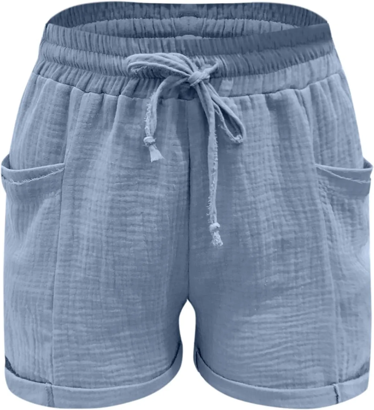 Linen Shorts for Women Drawstring Loose Breathable Summer Elastic Waist Casual Lightweight Shorts with Pockets Beach