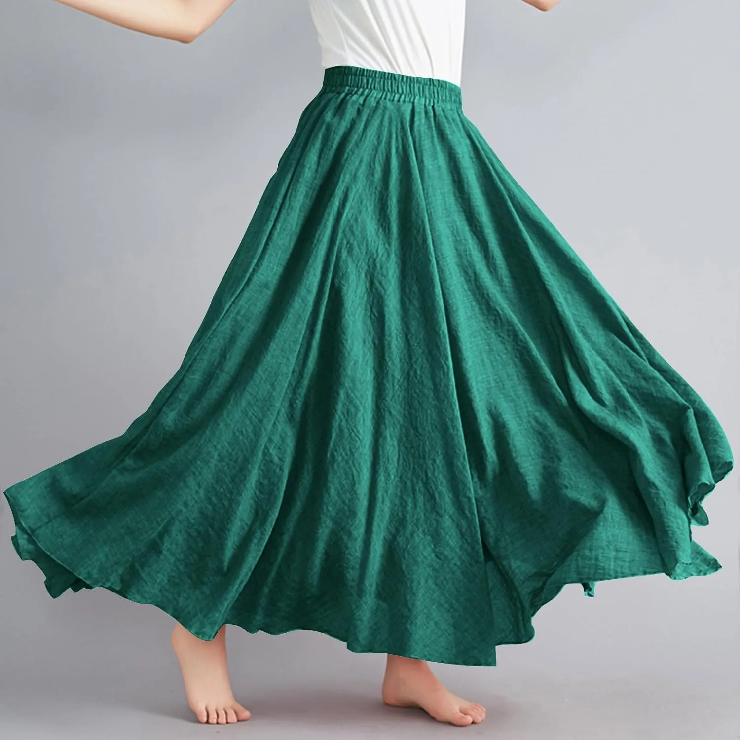 Linen Skirts Women Elastic Waist Boho Skirt Summer Beach Skirts Flowy Vacation Skirts Casual Maxi Skirts A Line Skirt