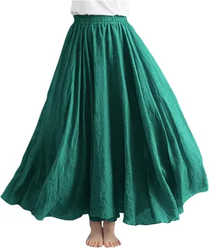 Linen Skirts Women Elastic Waist Boho Skirt Summer Beach Skirts Flowy Vacation Skirts Casual Maxi Skirts A Line Skirt