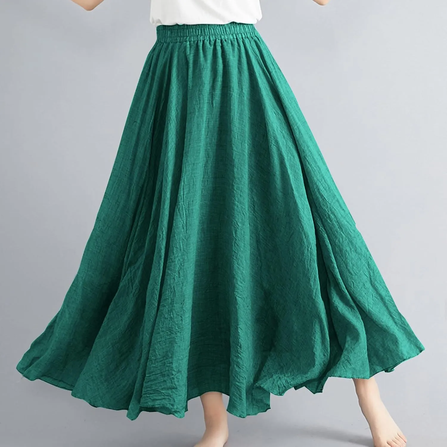 Linen Skirts Women Elastic Waist Boho Skirt Summer Beach Skirts Flowy Vacation Skirts Casual Maxi Skirts A Line Skirt