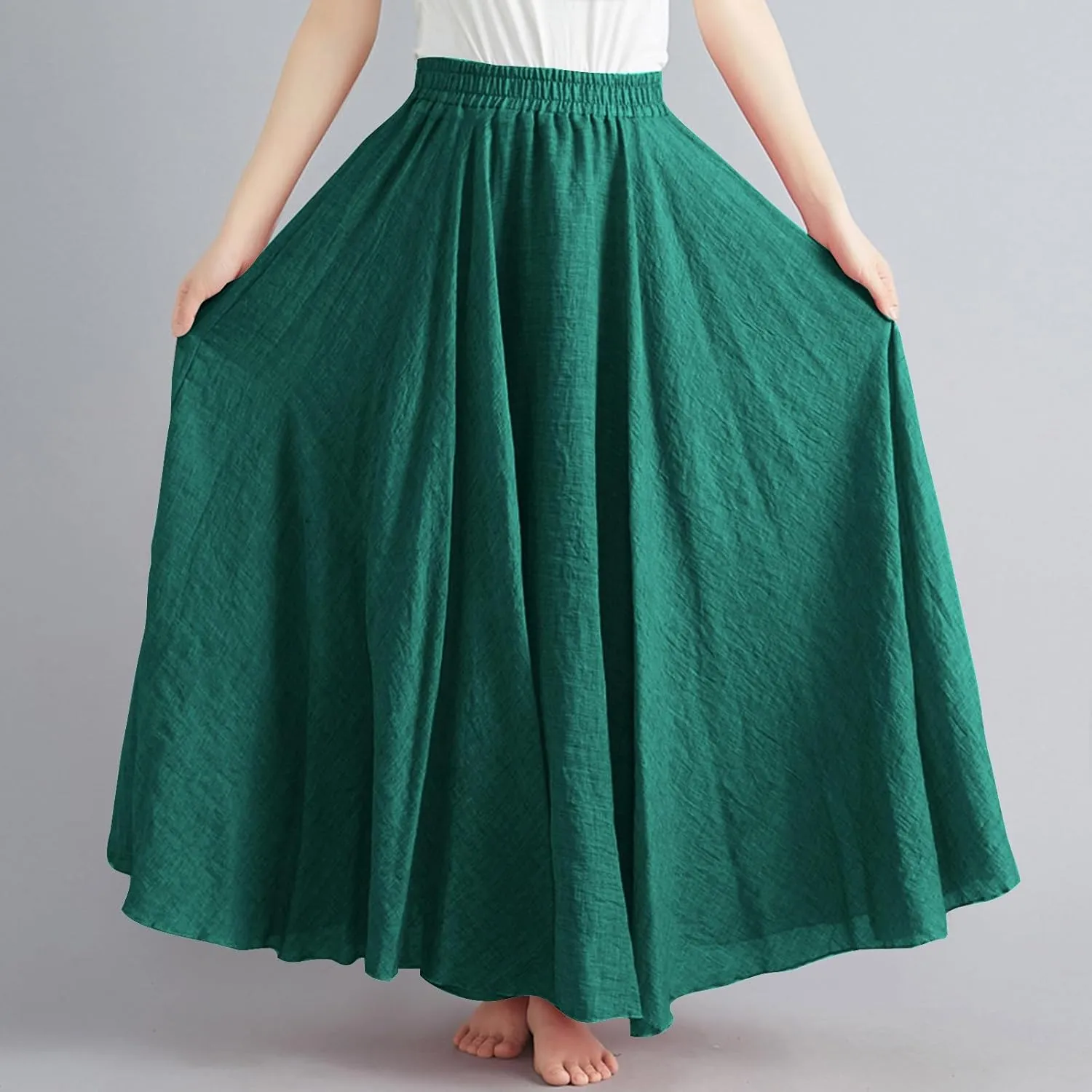 Linen Skirts Women Elastic Waist Boho Skirt Summer Beach Skirts Flowy Vacation Skirts Casual Maxi Skirts A Line Skirt
