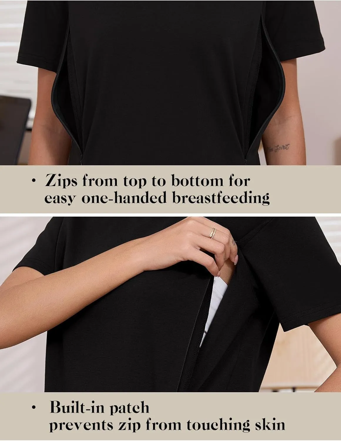 Liu & Qu 3-Pack Breastfeeding Shirts for Women with Hidden Zippers Short Sleeve Maternity Nursing Tops
