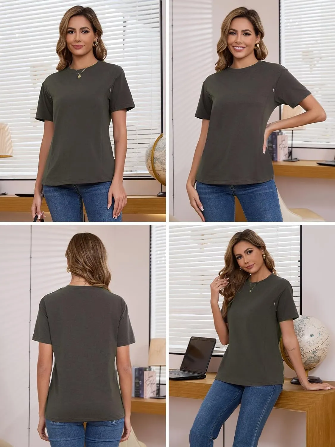 Liu & Qu 3-Pack Breastfeeding Shirts for Women with Hidden Zippers Short Sleeve Maternity Nursing Tops