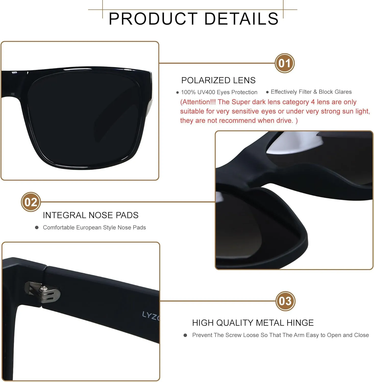 LYZOIT Extra Large Sunglasses for Big Wide Heads Mens Polarized XL Oversized Square Sun Glasses