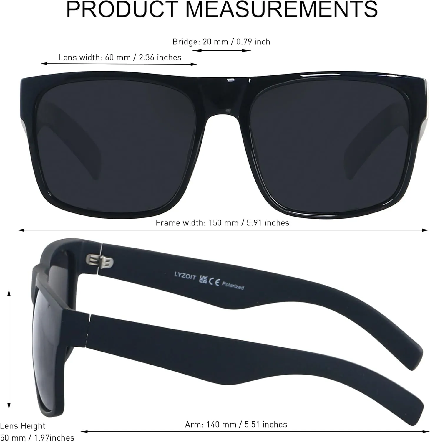 LYZOIT Extra Large Sunglasses for Big Wide Heads Mens Polarized XL Oversized Square Sun Glasses