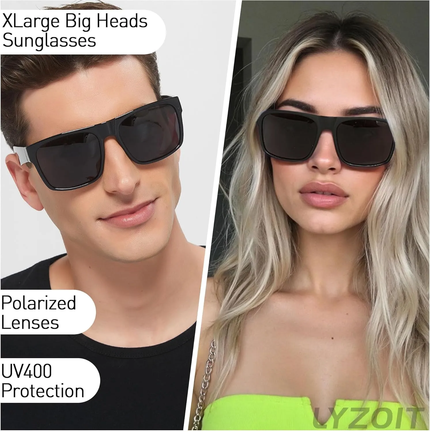 LYZOIT Extra Large Sunglasses for Big Wide Heads Mens Polarized XL Oversized Square Sun Glasses